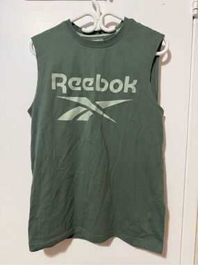 Reebok Olive Green Sleeveless Muscle Tank with White Logo